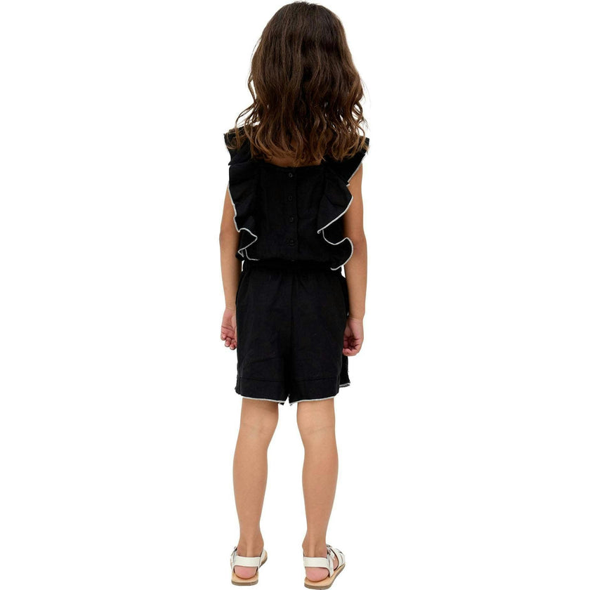 Philo Ruffle Neck Embroidered Romper