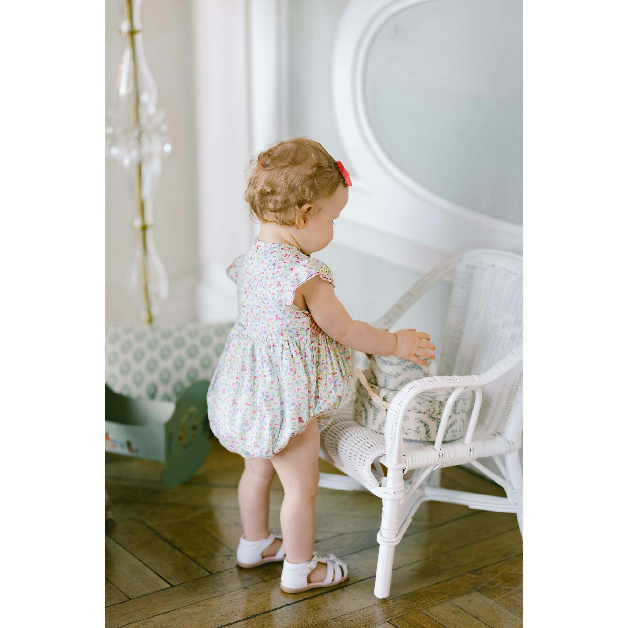 Alizee Cherry Ruffled Sleeve Bubble Romper