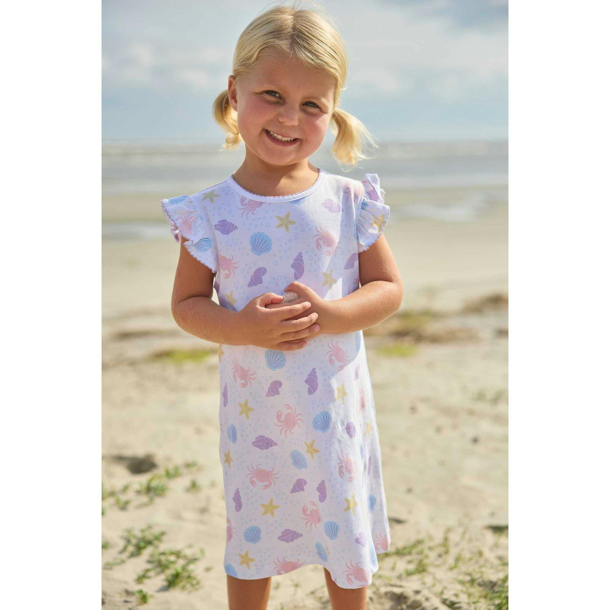 Printed Angel Sleeve Dress - Sea Shells