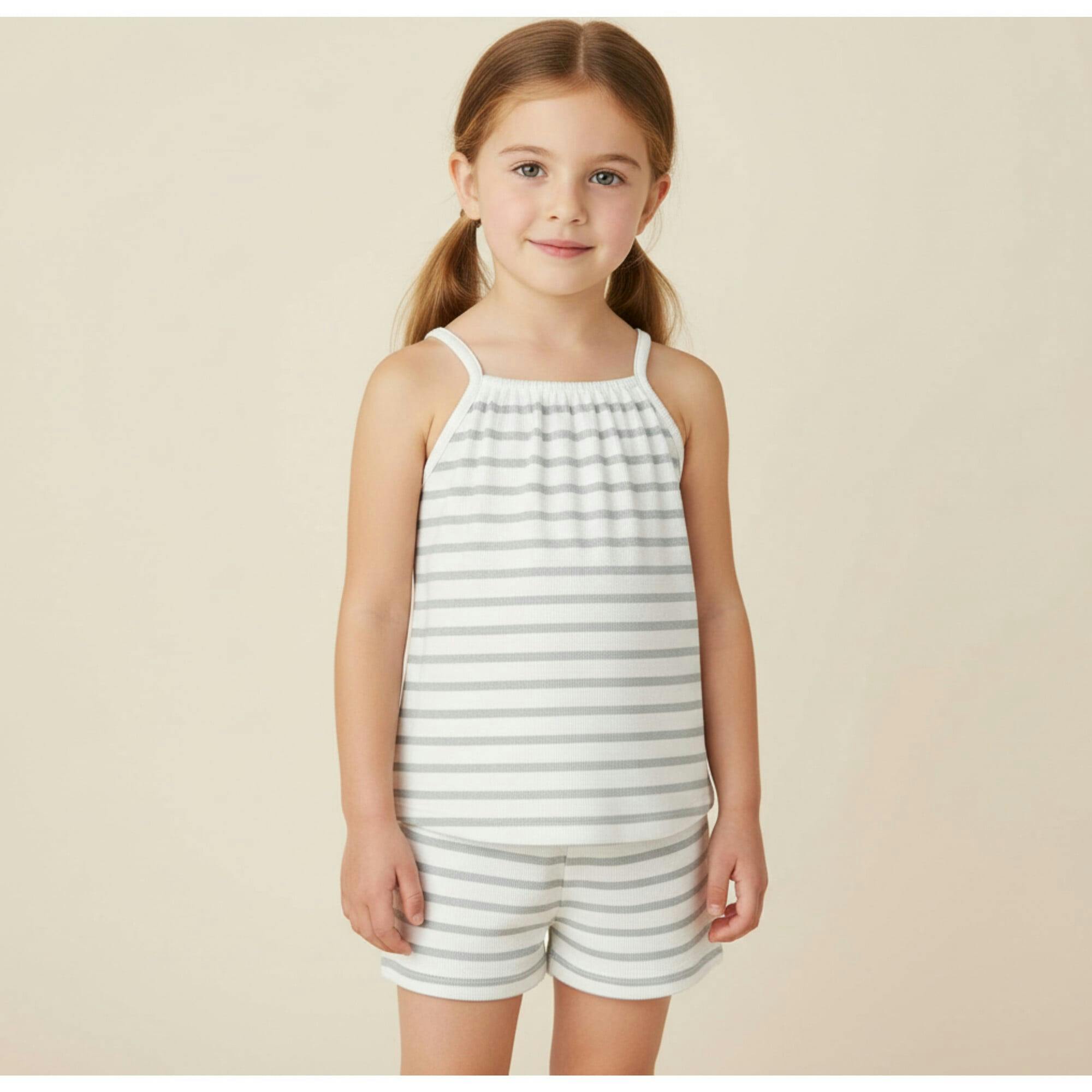 Organic Tank Top & Shorts Set - Fog Stripes
