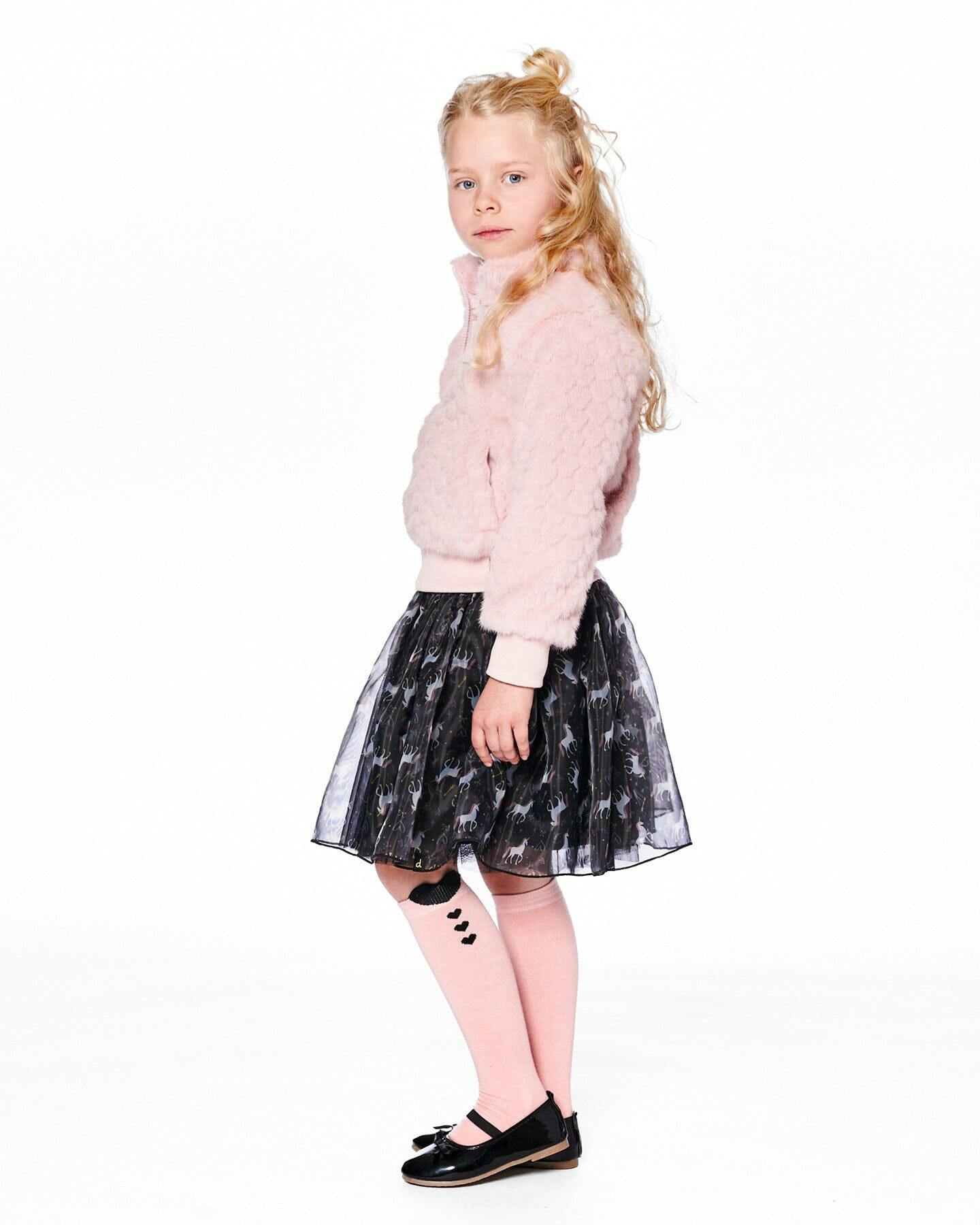Organza and Mesh Skirt Black with Print