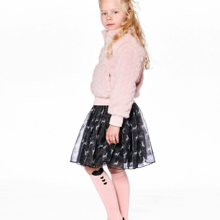 Organza and Mesh Skirt Black with Print