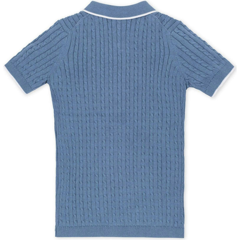 Organic Short Sleeve Sweater Polo with Tipping, Blue