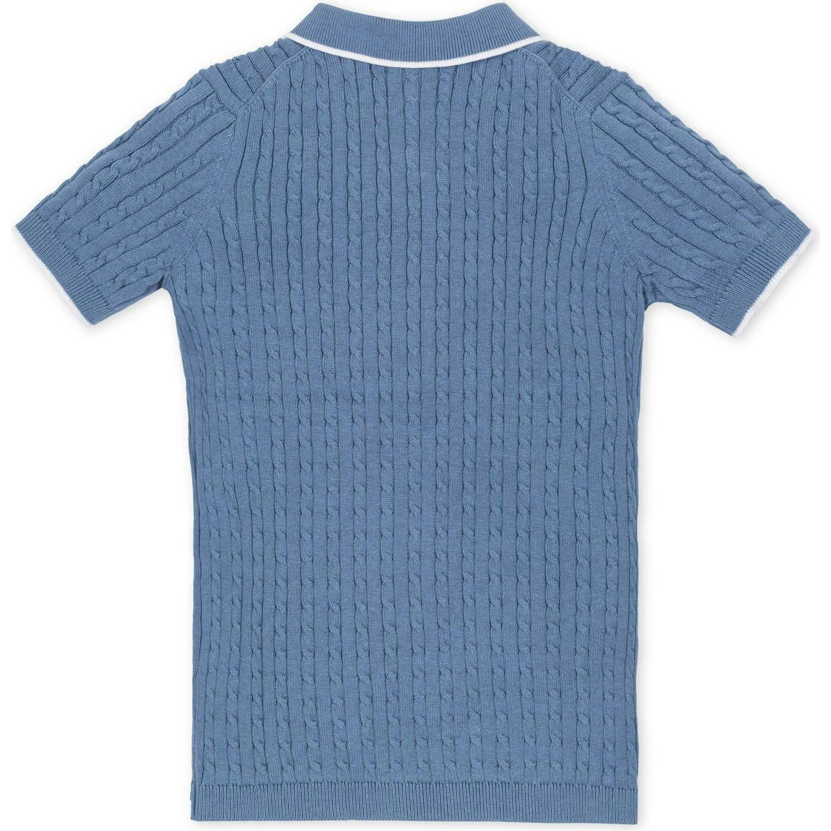 Organic Short Sleeve Sweater Polo with Tipping, Blue