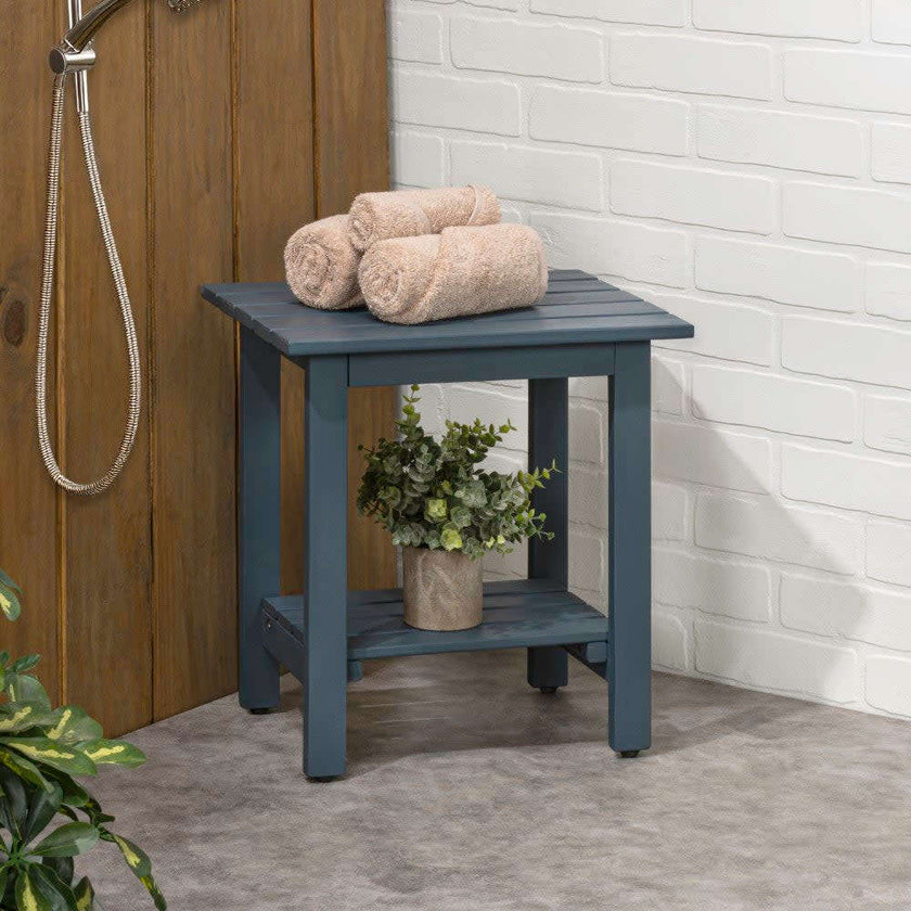 Kellie 16.1" Cottage Classic Slatted Solid Acacia Wood Indoor/Outdoor Side Table with Shelf