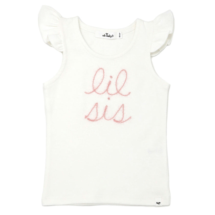 "lil sis" Embroidered Cotton Baby Rib Full Sleeve Tank