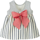 Grey Stripe Bow Back Ruffle Dress, Grey