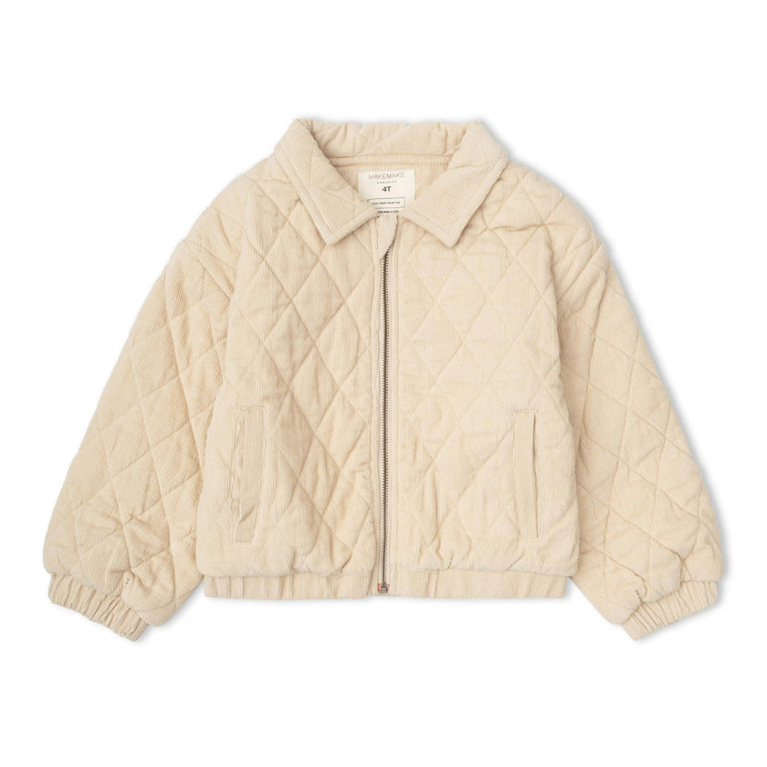 Organic Quilted Bomber Corduroy Jacket - Oat
