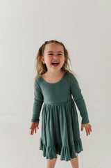 Girls Ribbed Ballet Dress in Atlantic