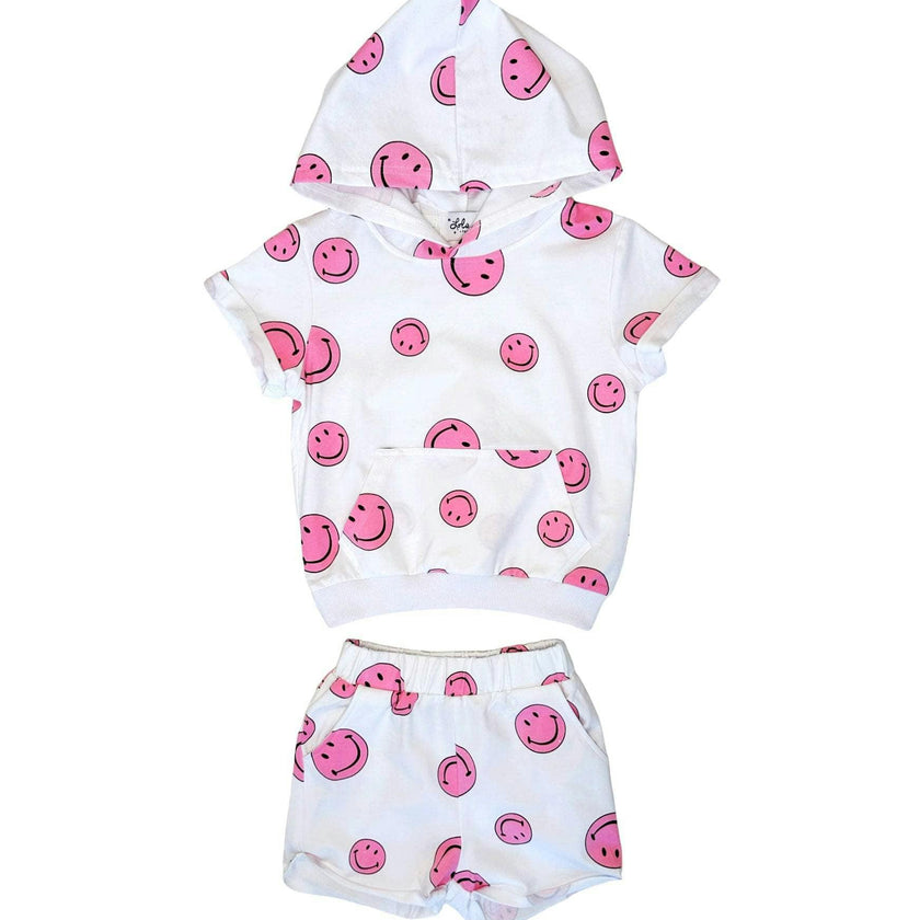 Emoji Print 2-Piece Hooded Tee & Short Set