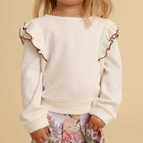 Ivory Pacci Ribbed Ruffled Top