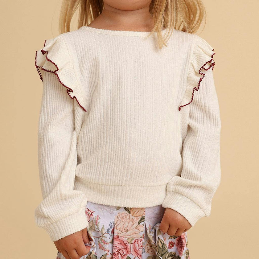 Ivory Pacci Ribbed Ruffled Top