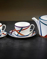 Tea Cup & Saucer NASTRI Set of 2 in Luxury Box Multicolor diam. 3.3", H 2.3", cap. 7.5 oz, Saucer dim. 6"