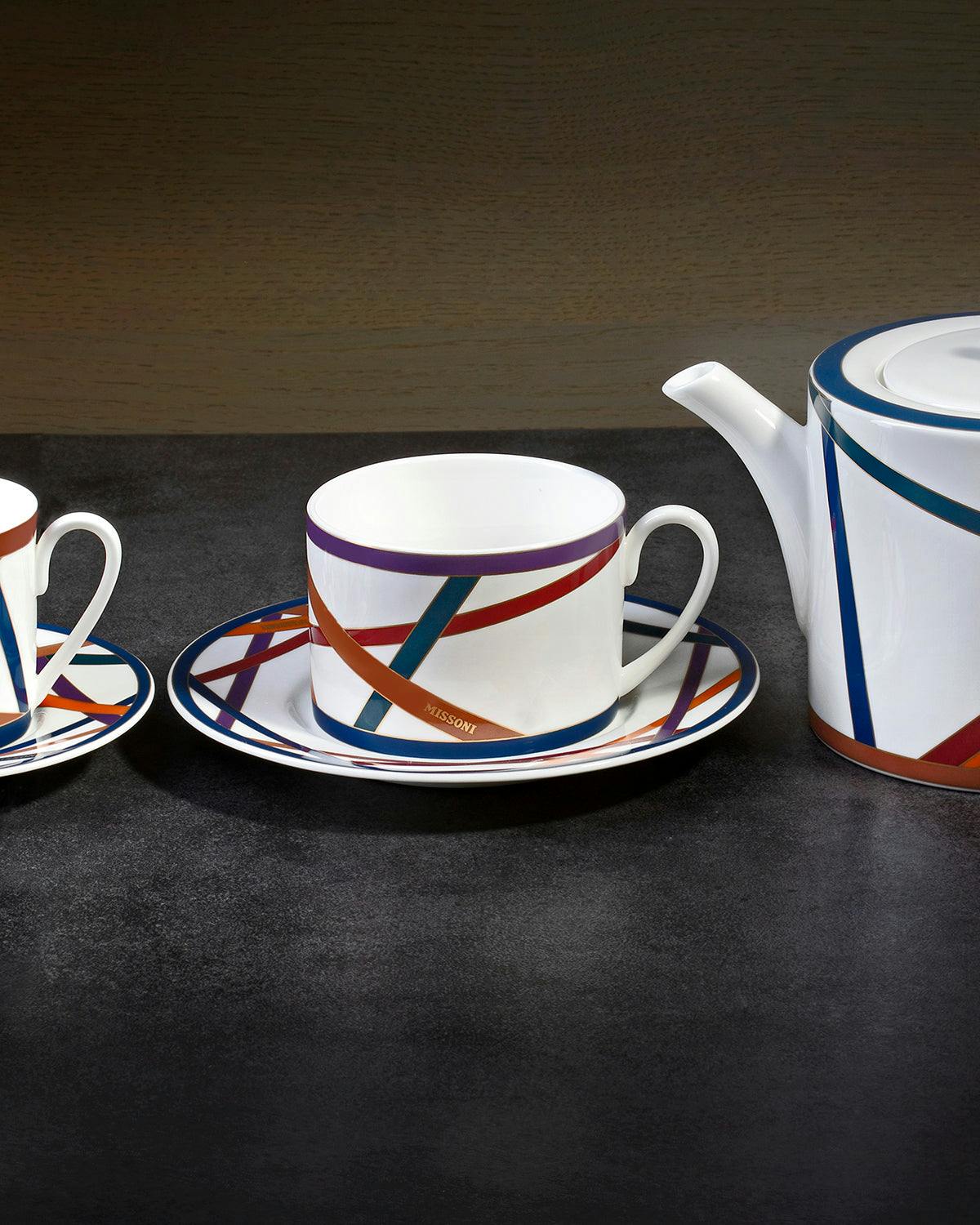 Tea Cup & Saucer NASTRI Set of 2 in Luxury Box Multicolor diam. 3.3
