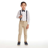 Kids White Buttondown Bowtie and Suspenders Set
