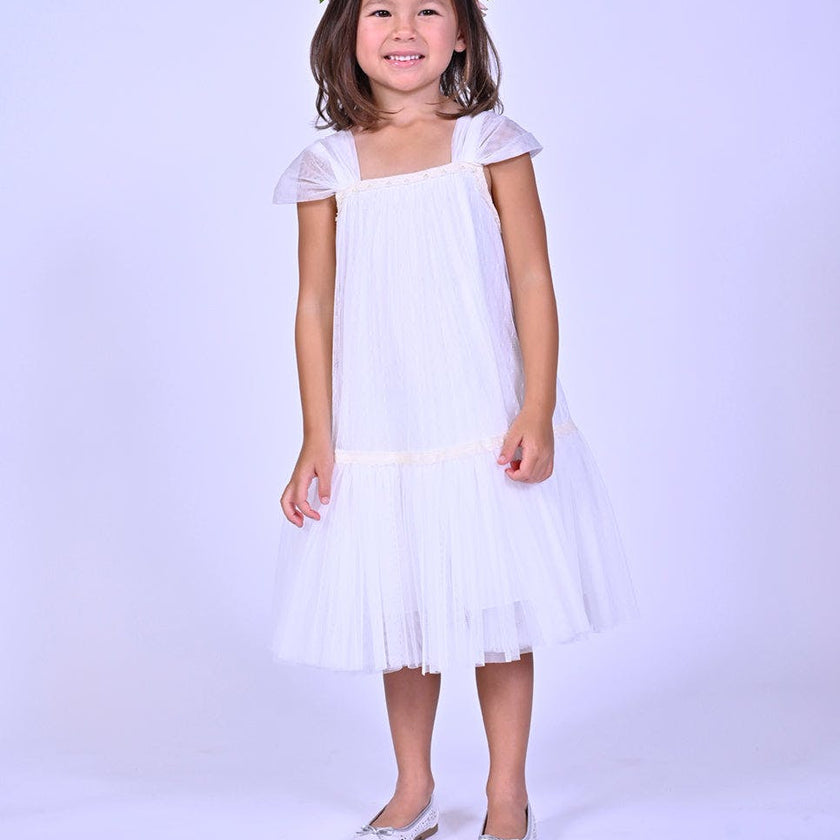 White Square Tulle Overlay Dress