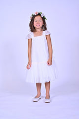 White Square Tulle Overlay Dress