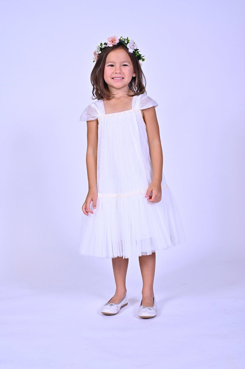 White Square Tulle Overlay Dress