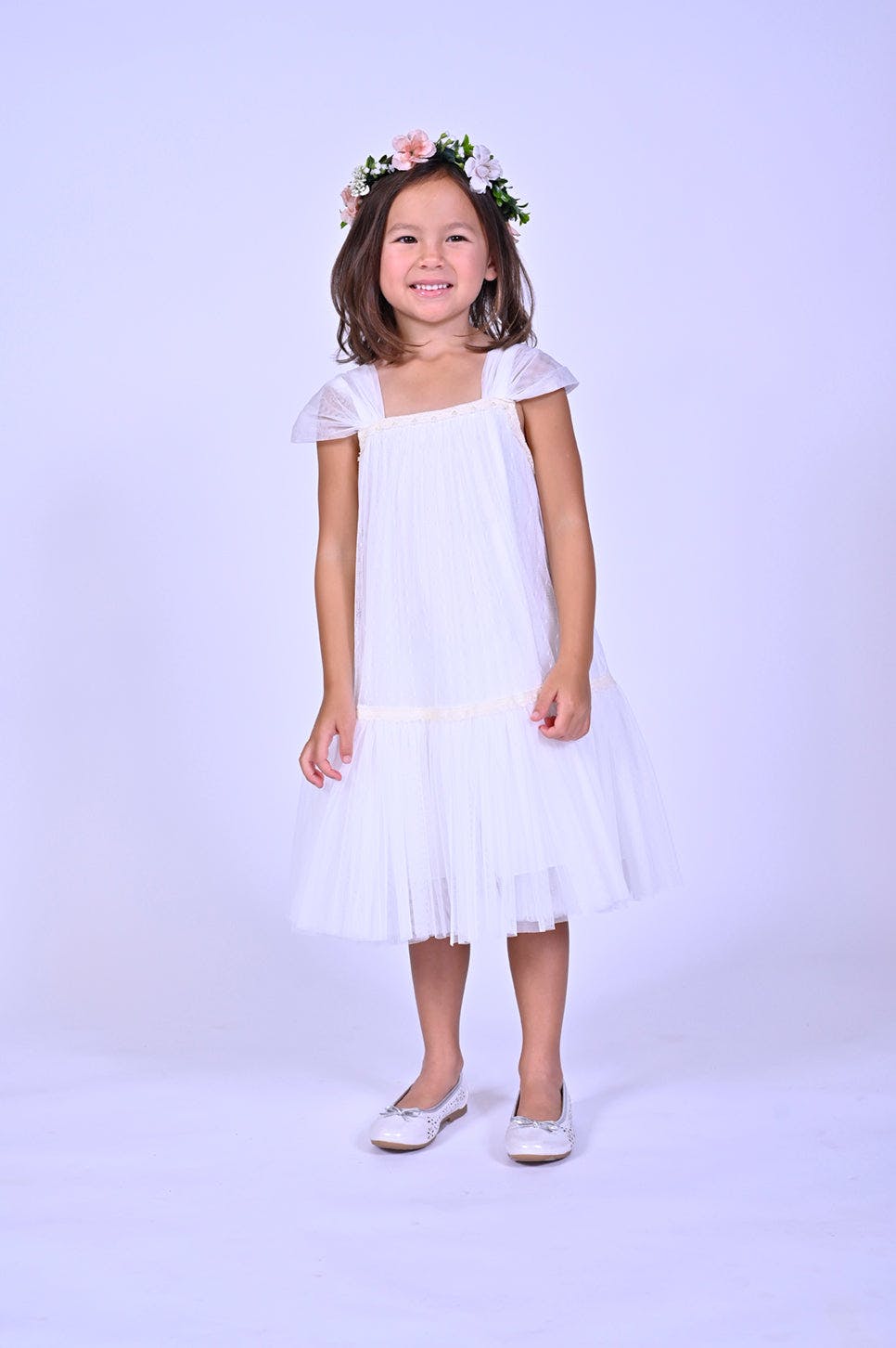 White Square Tulle Overlay Dress