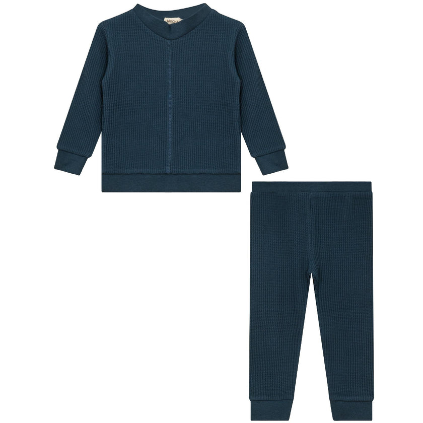 Stretch Waffle Knit Elastic Waist Top and Pants Two Piece Set