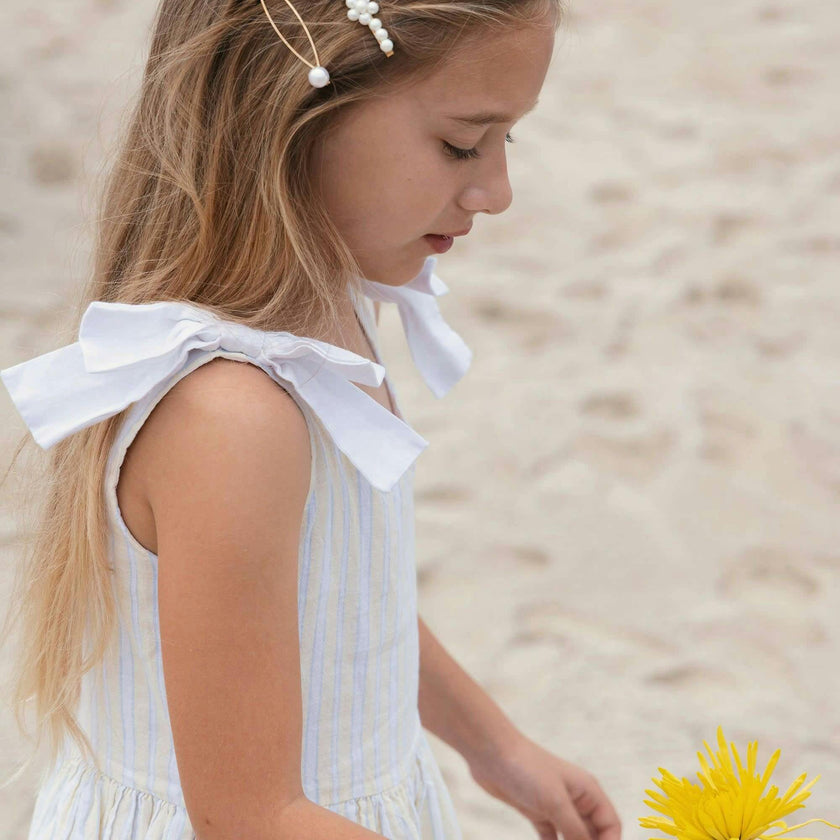 Linen Bow Shoulder Dress, Yellow