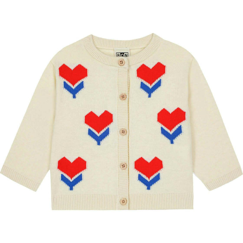 BONTON Nina Tulip Hearts Baby Cardigan - Ecru