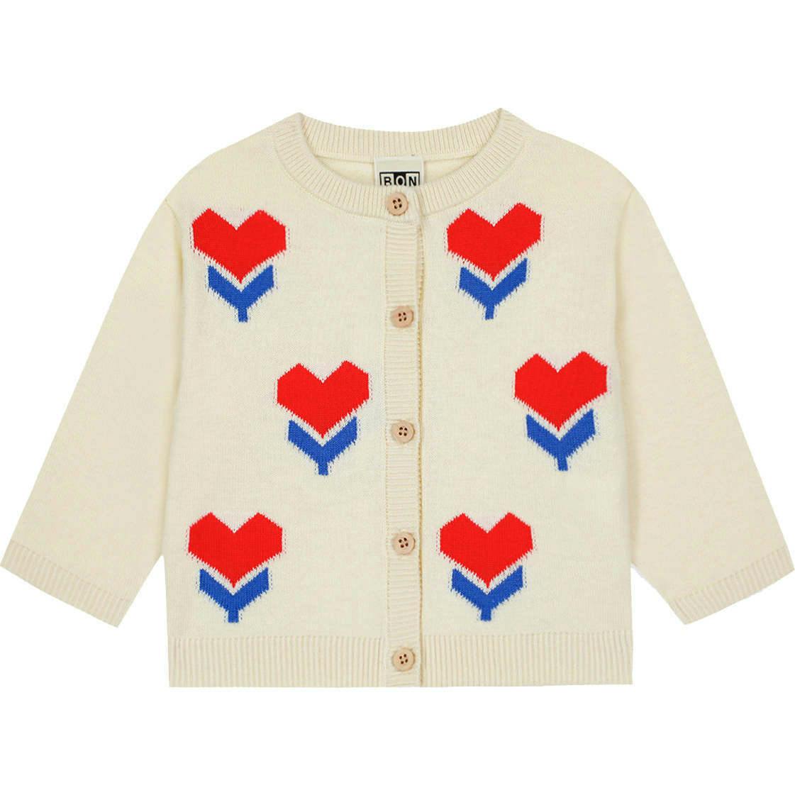 BONTON Nina Tulip Hearts Baby Cardigan - Ecru