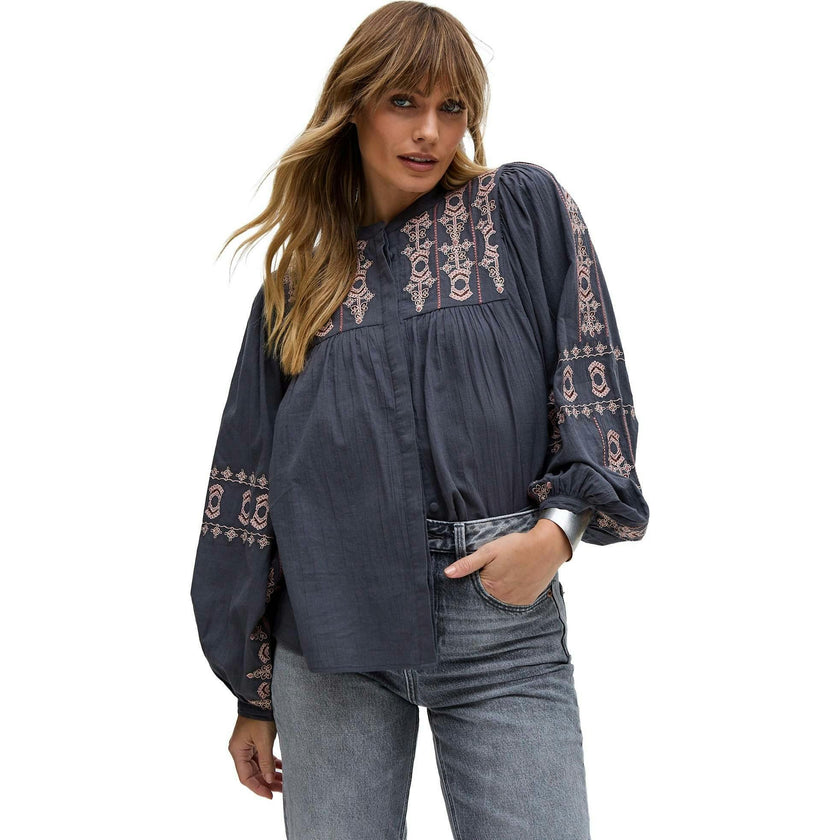 Demi Embroidered Ballon Sleeve Shirt