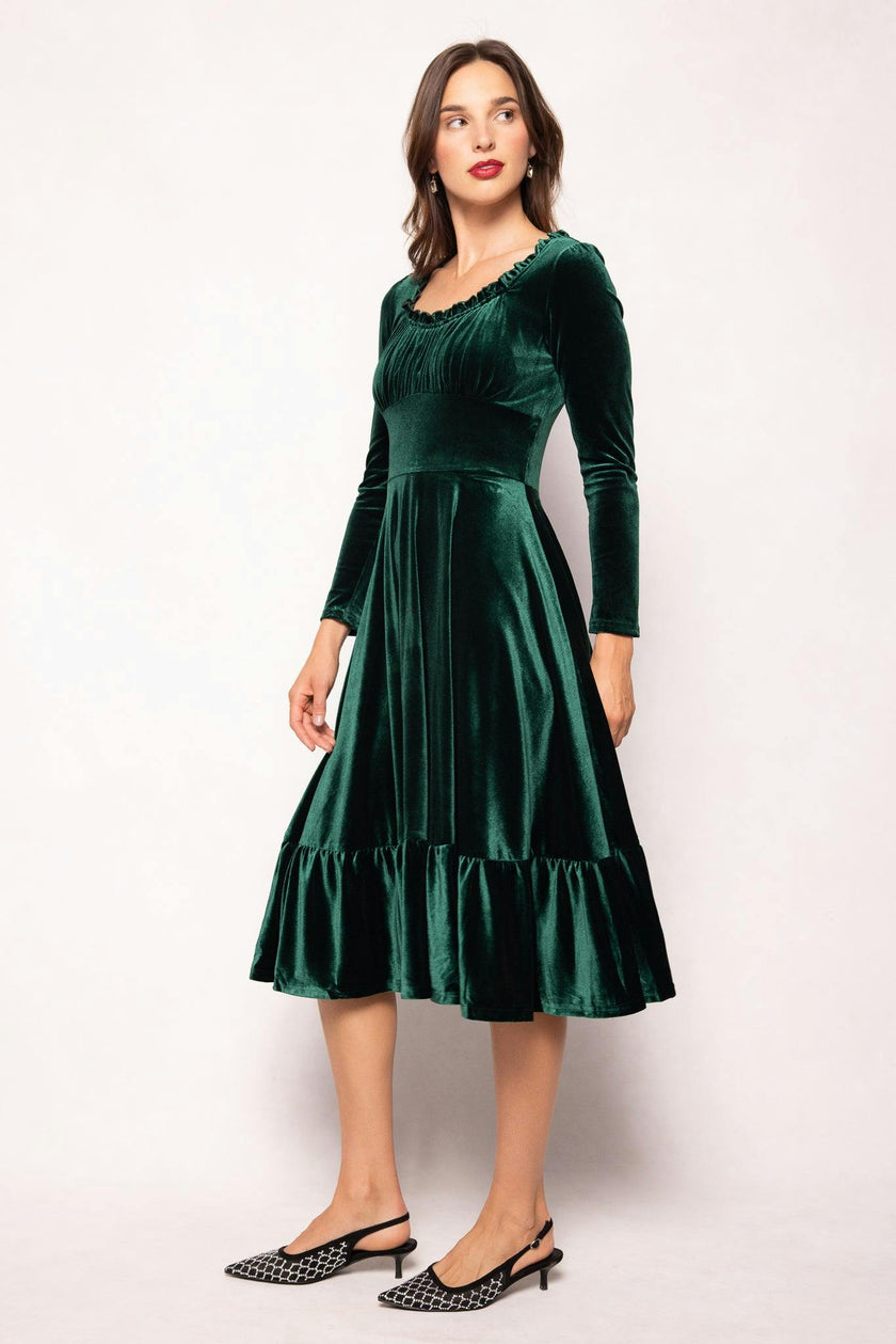 Cypress Dress in Green Velvet