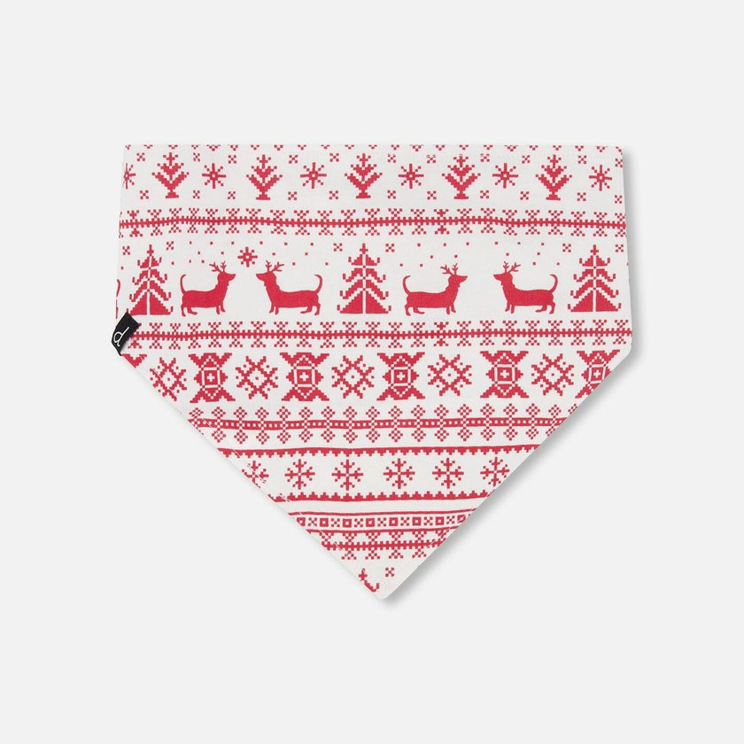 Organic Cotton Christmas Bandana For Dogs Red And White Fairisle