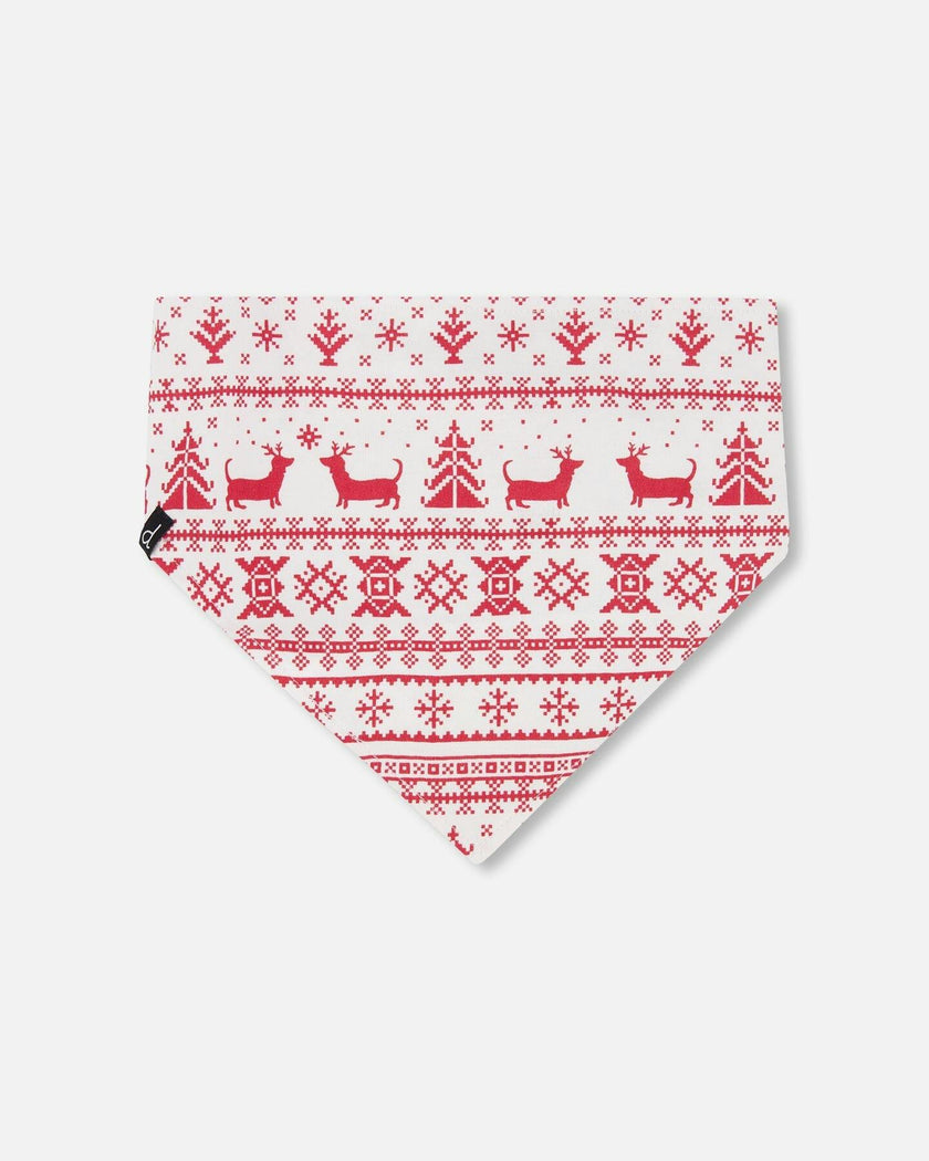Organic Cotton Christmas Bandana For Dogs Red And White Fairisle