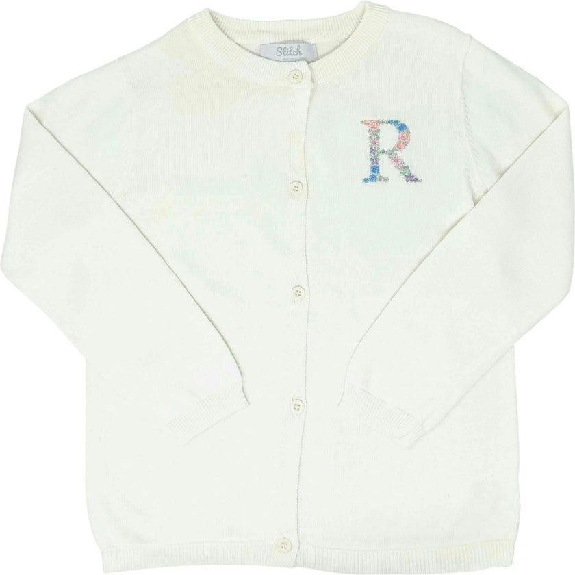 Custom Embroidered Cardigan With Floral Initial