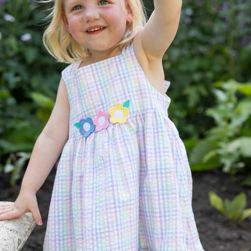 Plaid Seersucker Dress With Flowers