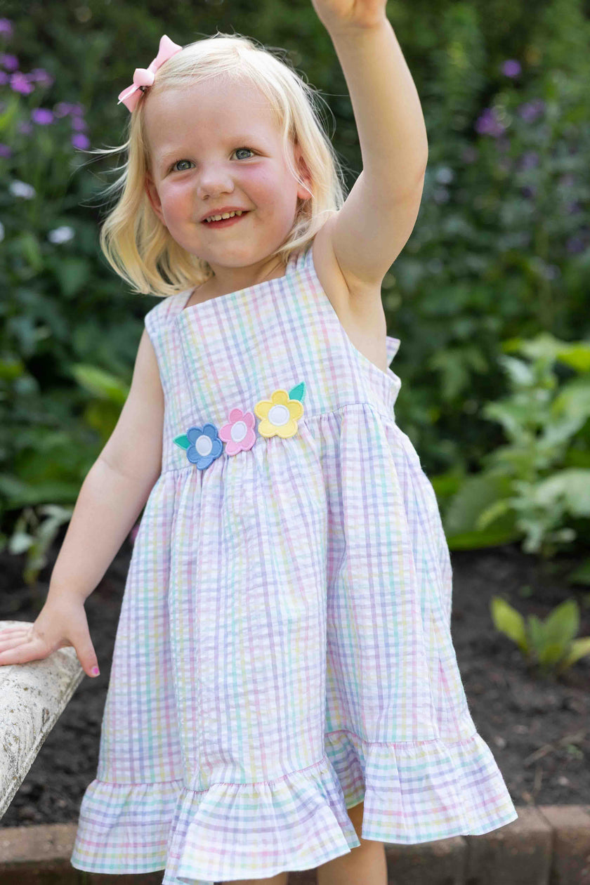 Plaid Seersucker Dress With Flowers