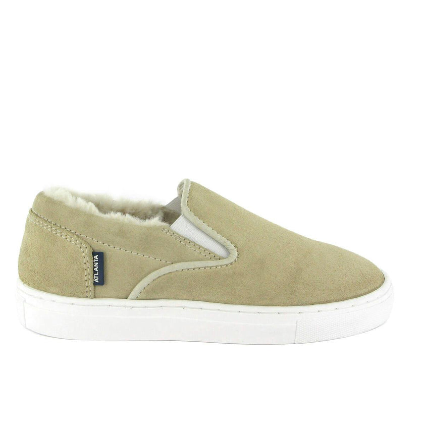 Wool Lining Suede Slip On Sneakers, Natural