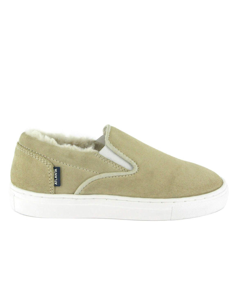Wool Lining Suede Slip On Sneakers, Natural