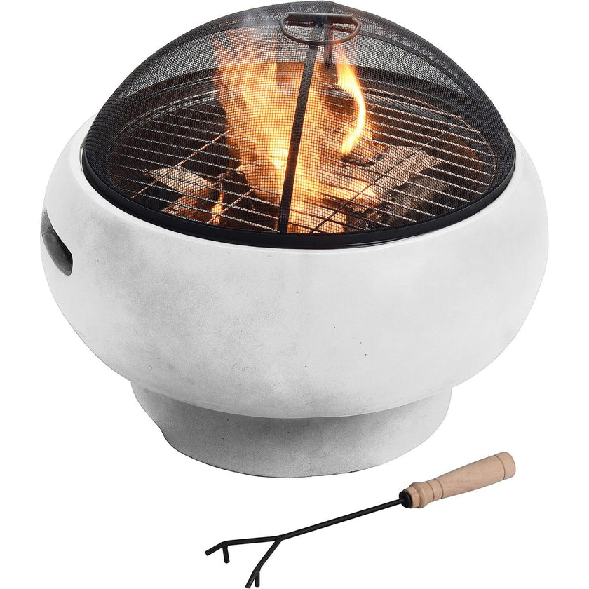 21" Outdoor Round Stone Wood Burning Fire Pit with Faux Concrete Base