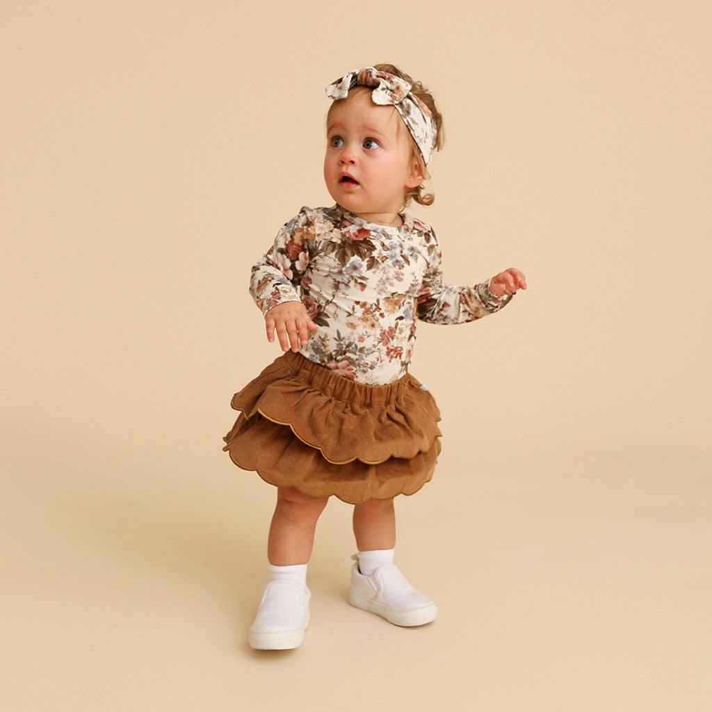 Camel Cotton Corduroy Scalloped Bummie