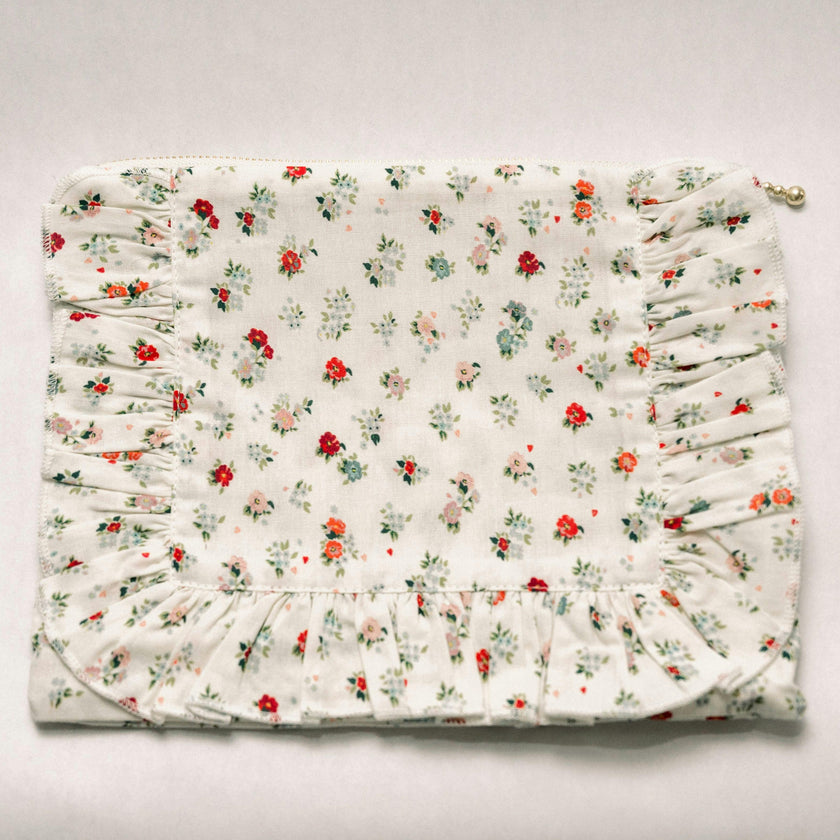 Petite Bouquet Timeless Floral Ruffle Zipper Pouch