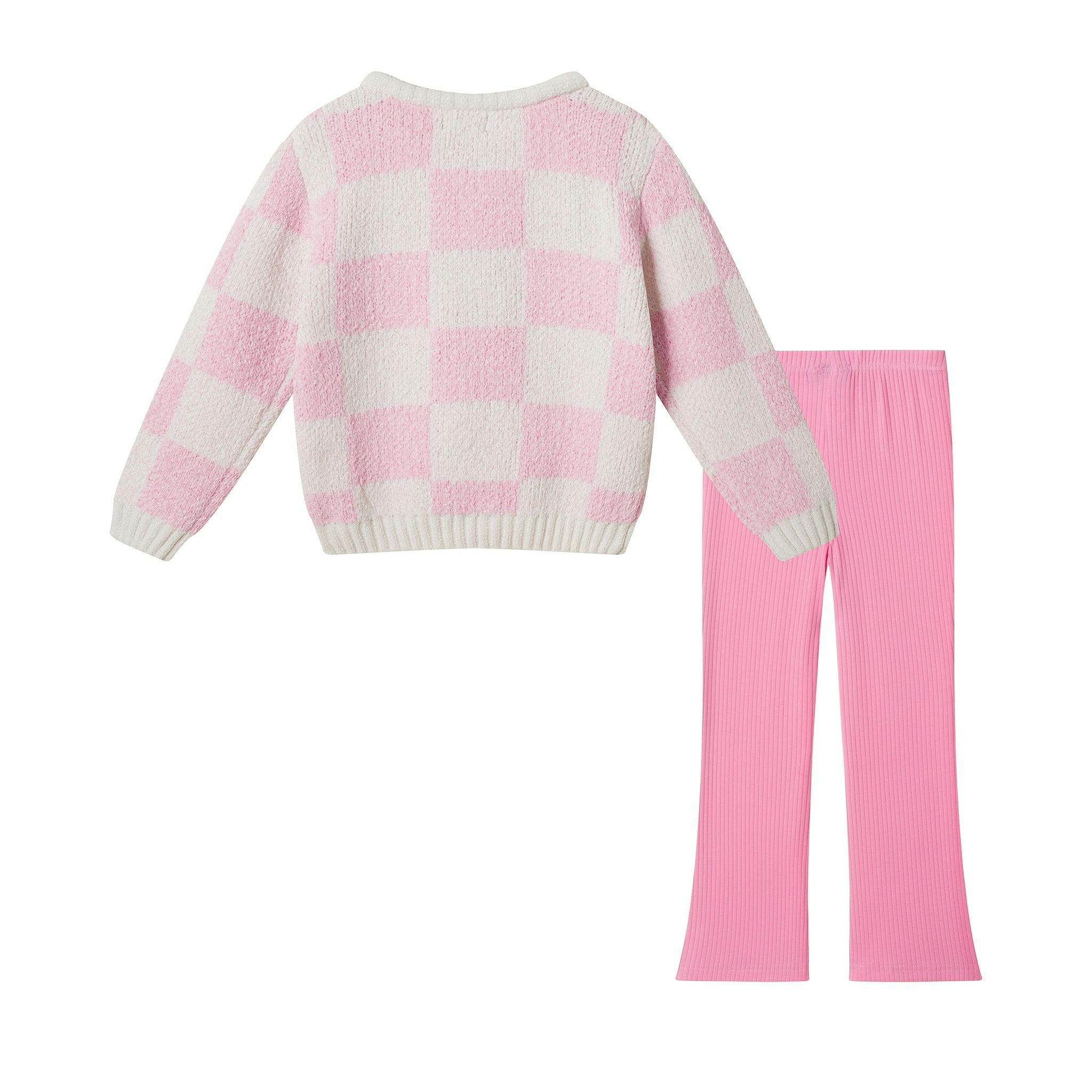 Girls Sweater & Flare Legging Set | Checkered Heart - Pink