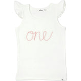 "One" Embroidered Cotton Rib Full Sleeve Tank, Cream And Pink