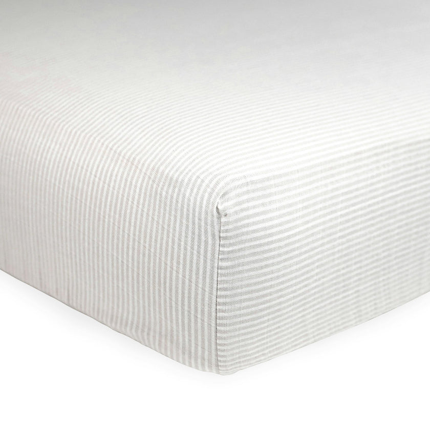 Organic Cotton Muslin Crib Sheet - Sand Stripe