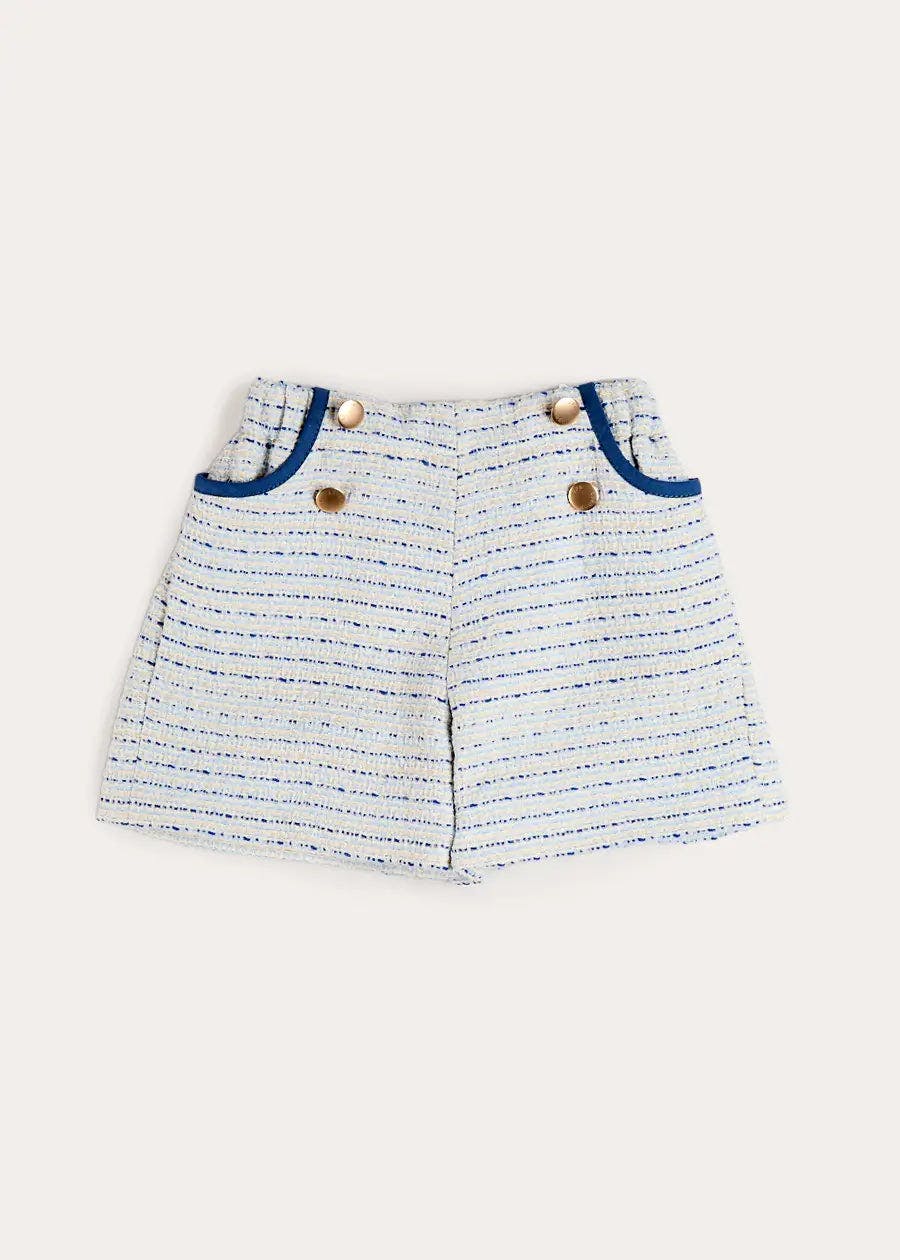 Brighton Boucle Tweed Gold Button Shorts in Blue (4-12yrs)