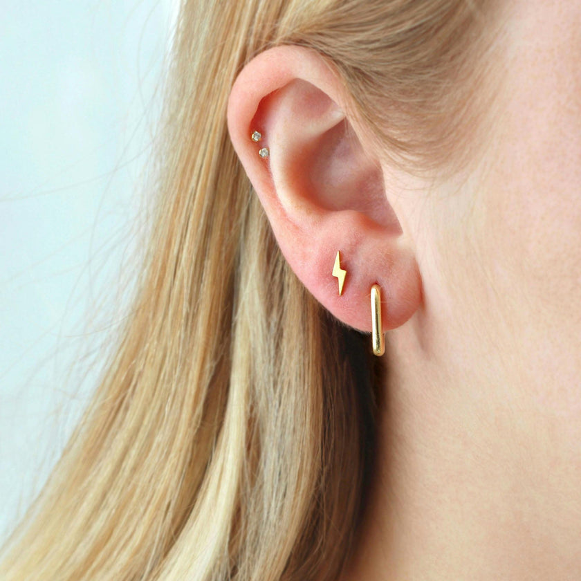 Lightning Bolt Titanium Flat Back Stud Earring