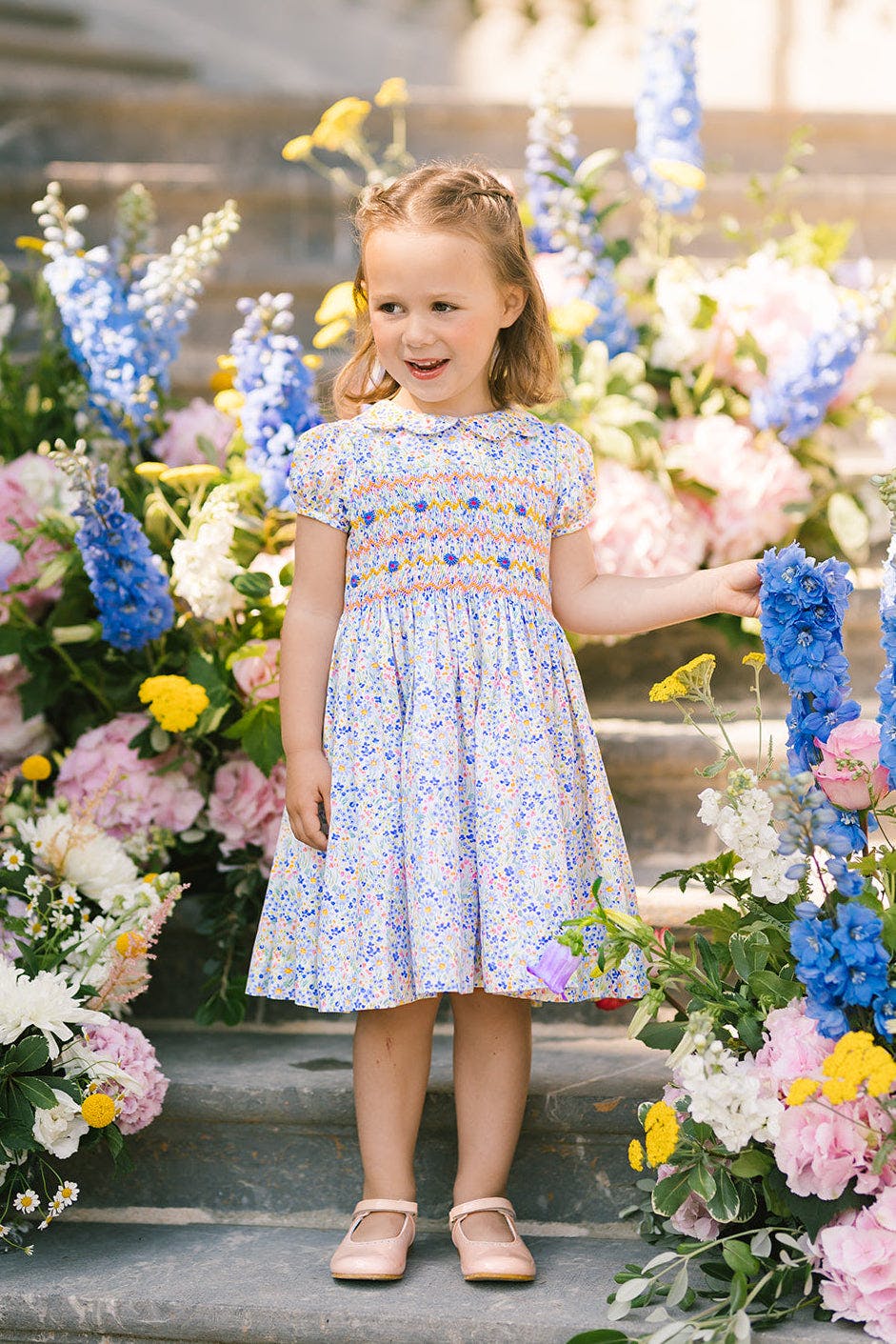 Ondine Blue Floral Smocked Dress