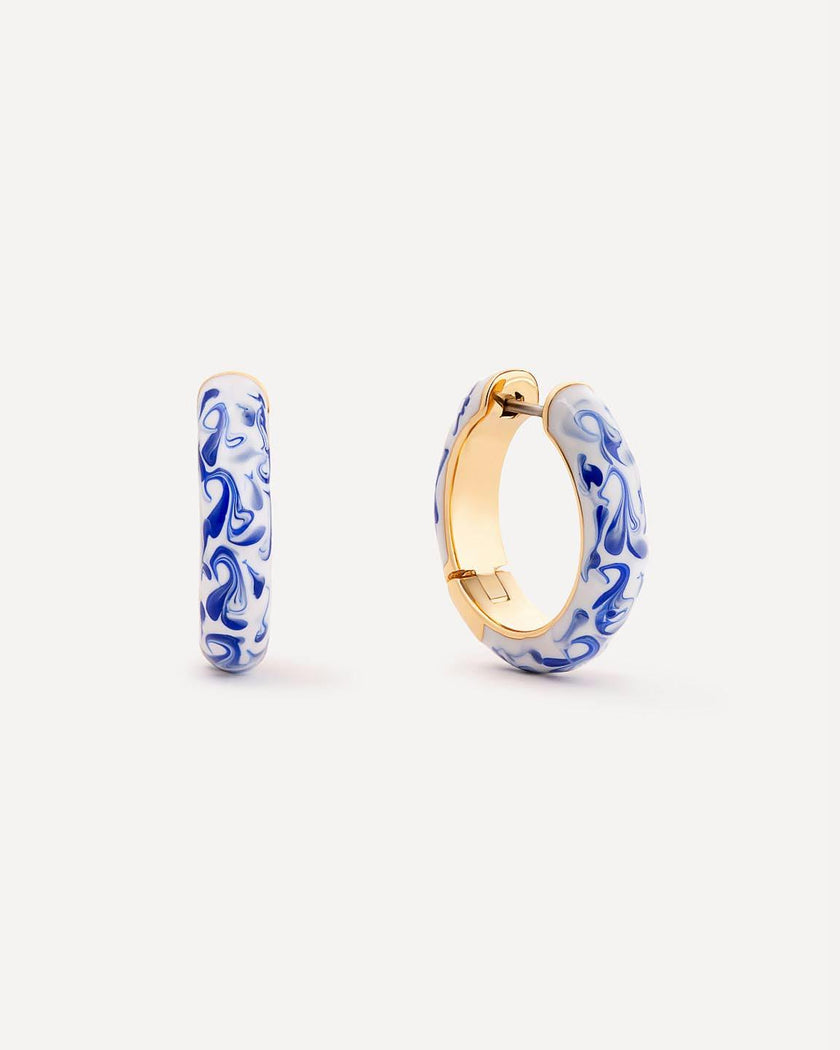 Hoop Earrings - Giulia Medium Marble Blue