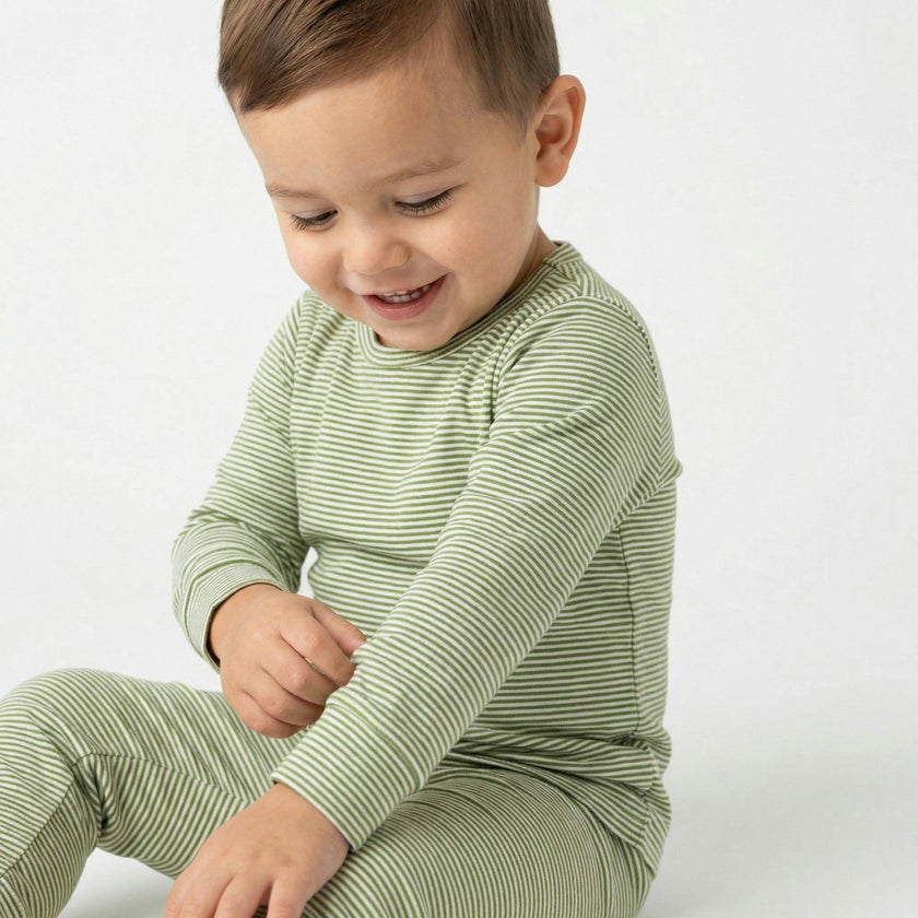 Evergreen Stripe Bamboo Kids Pajama Set