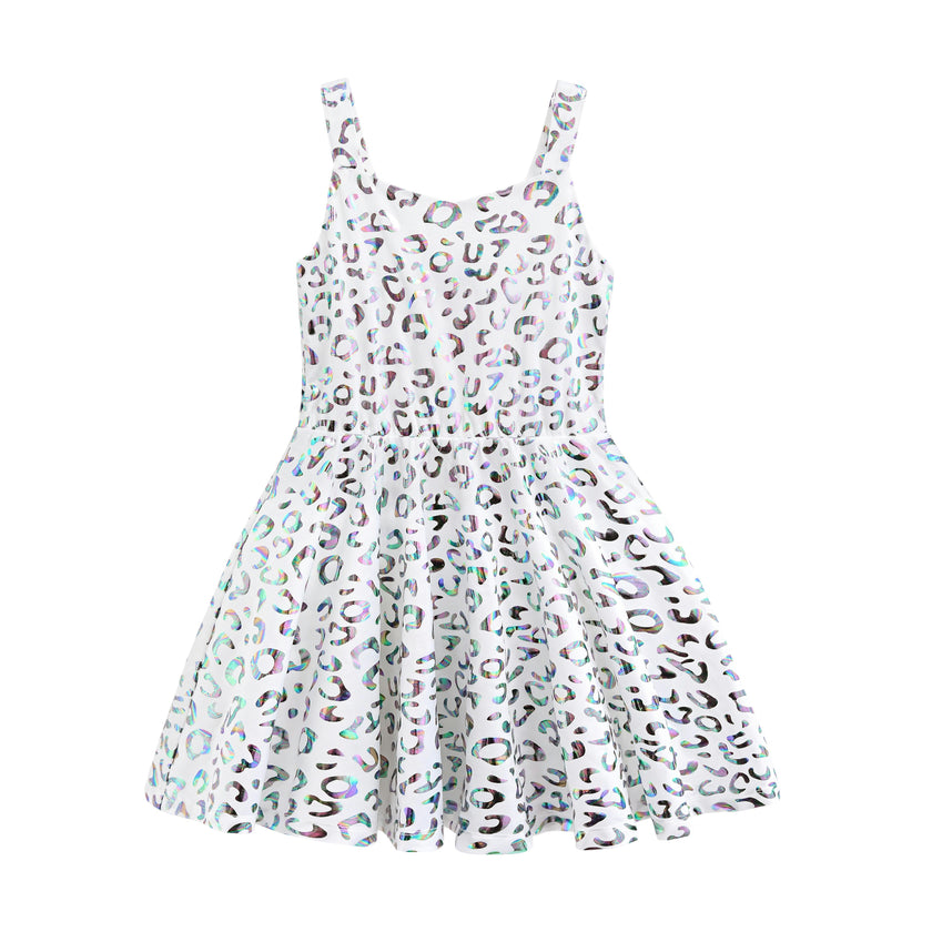White Arlisse Holographic Leopard Dress