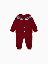 Burgundy Nieve Merino Fair Isle Baby Knitted Set