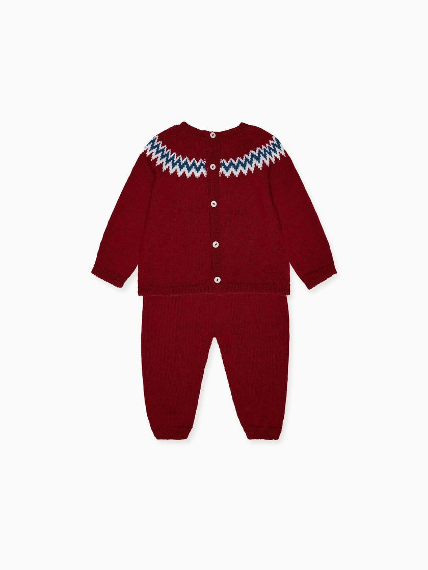 Burgundy Nieve Merino Fair Isle Baby Knitted Set